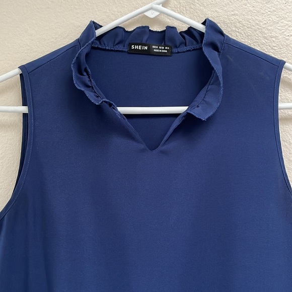 Shein Blue Colorblock Striped Panel Sleeveless Flowy Ruffle Dress, Size Medium - Picture 2 of 11